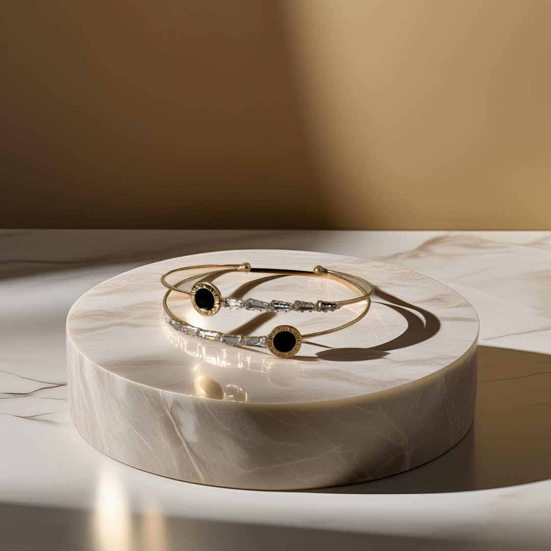 Black Onyx Crystal Gold Cuff Bracelet