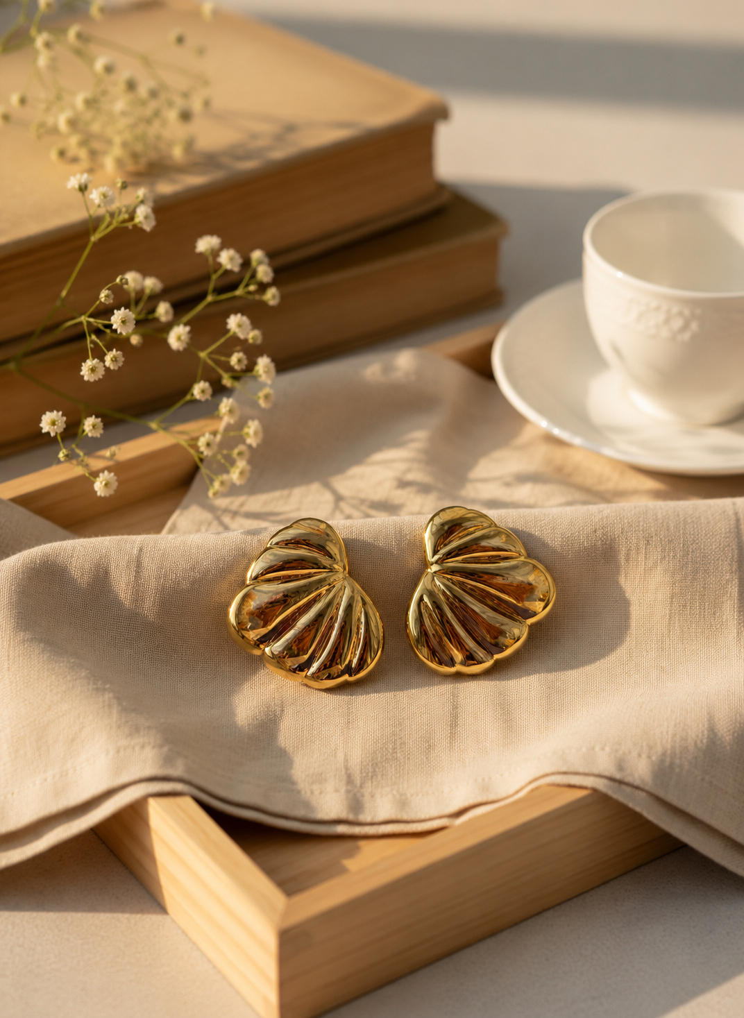 Golden Leaf Stud Earrings